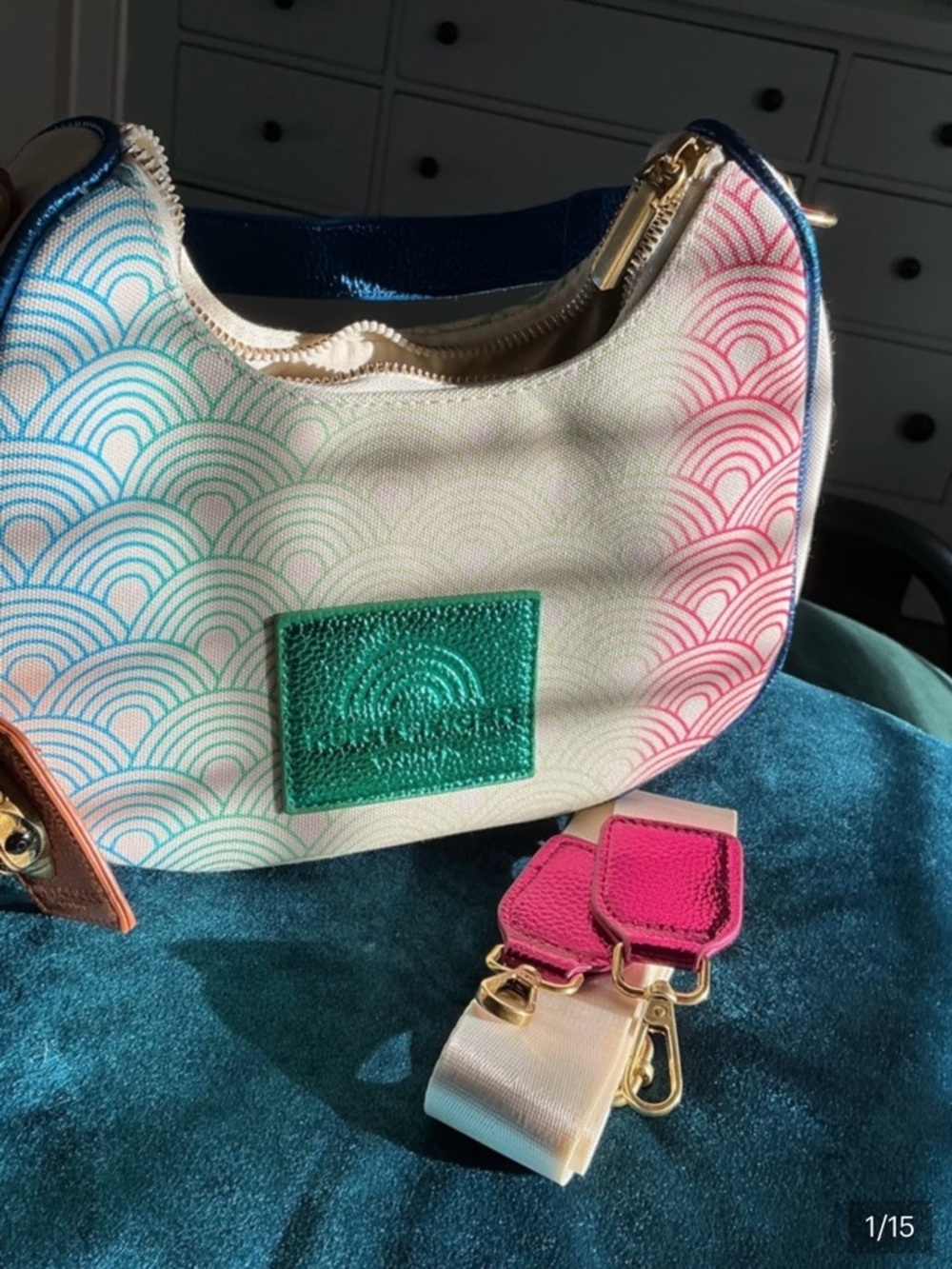 Canvas Shoulder Bag in Pink, Blue & Green - Women Bags by Kurt Geiger